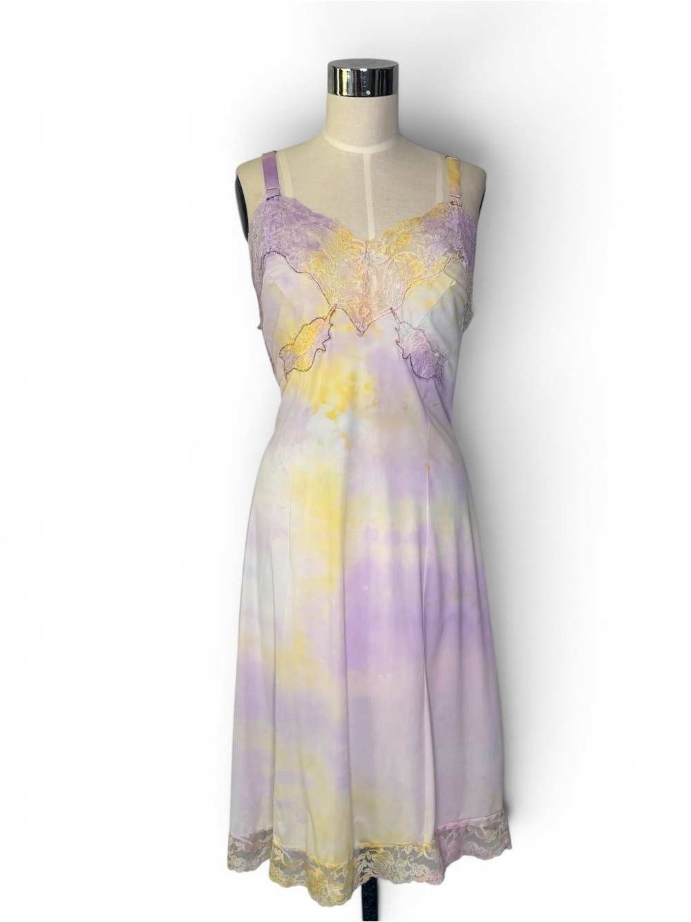 Vintage 60s Lavender & Yellow Lace Trim Slip Dress